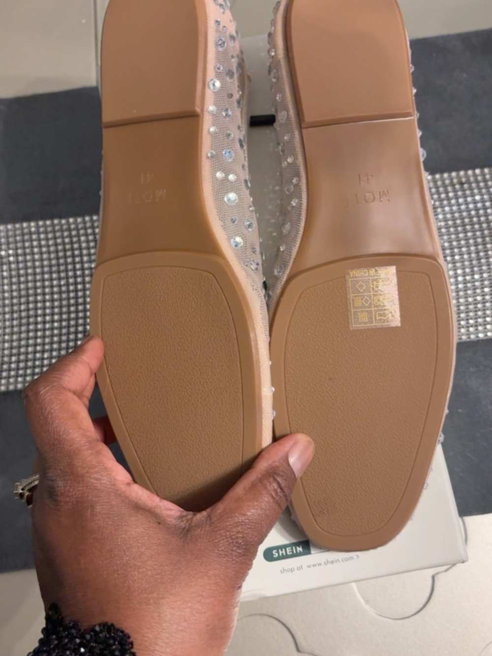 MOTF Blush Nude Crystal-Studded Mesh Ballet Flats with Bow - Picture 5 of 7